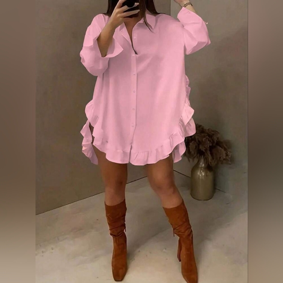 Pink Ruffle Mini Dress - Picture 1 of 1